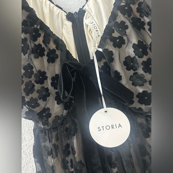 Midi Storia Burnt Velvet Floral Cocktail Short Boho Mesh Black Floral Dress - Picture 4 of 7